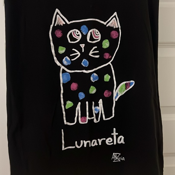 Zara Alicia Lunareta Artist graphic tee cat black sleeveless w/shoulder pads Lg - Picture 2 of 16